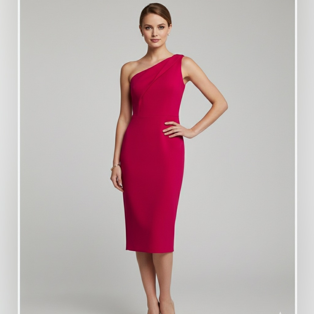 Black Halo Eve by Laurel Berman One-Shoulder Sheath Midi‎ Dress